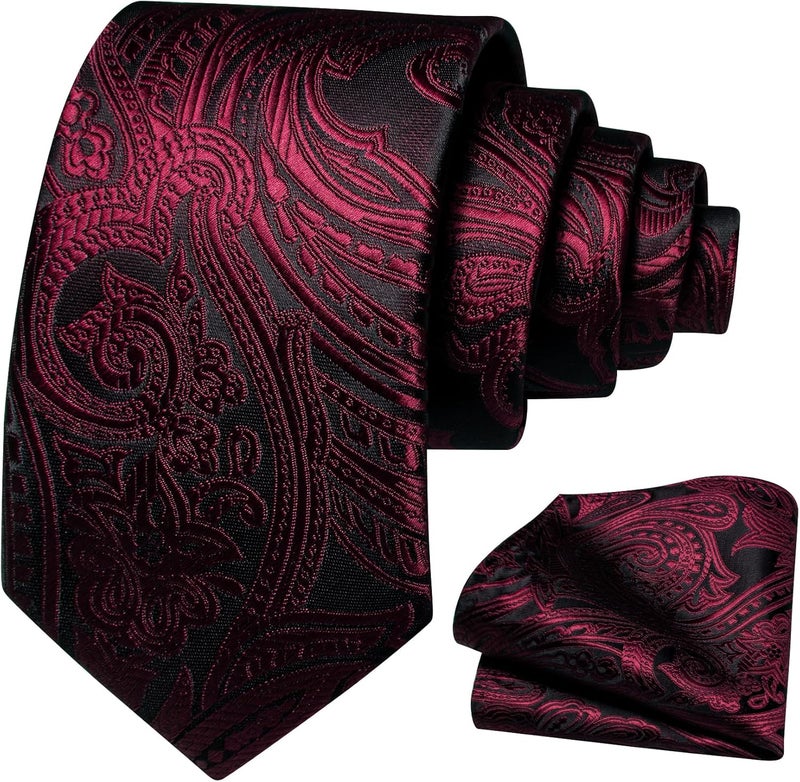 Barry.Wang Store Boy's Necktie Regular Silk Woven Stripe Solid Tie Pocket Square - Image 1